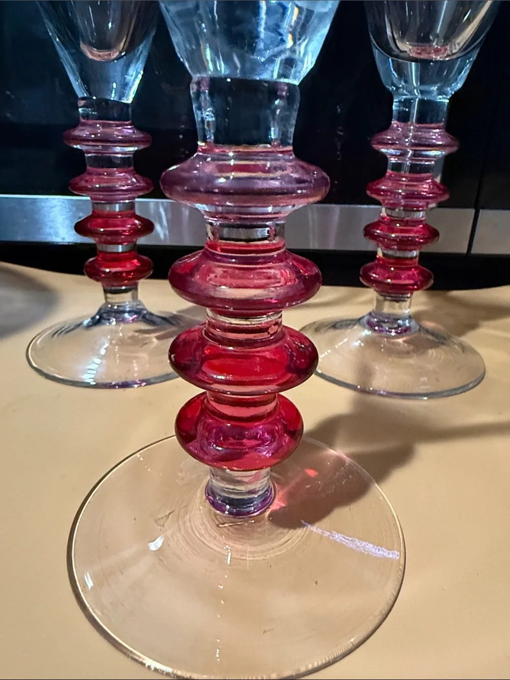 Pier 1- discontinuedPink Stem Crystal Champagne Flutes - Set of 4- 9” x 4 1/2”